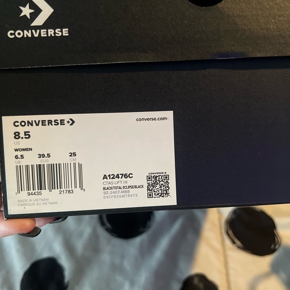 Converse Black Leather All Star Platform High-Top Sneakers w Zip Front - Picture 6 of 6